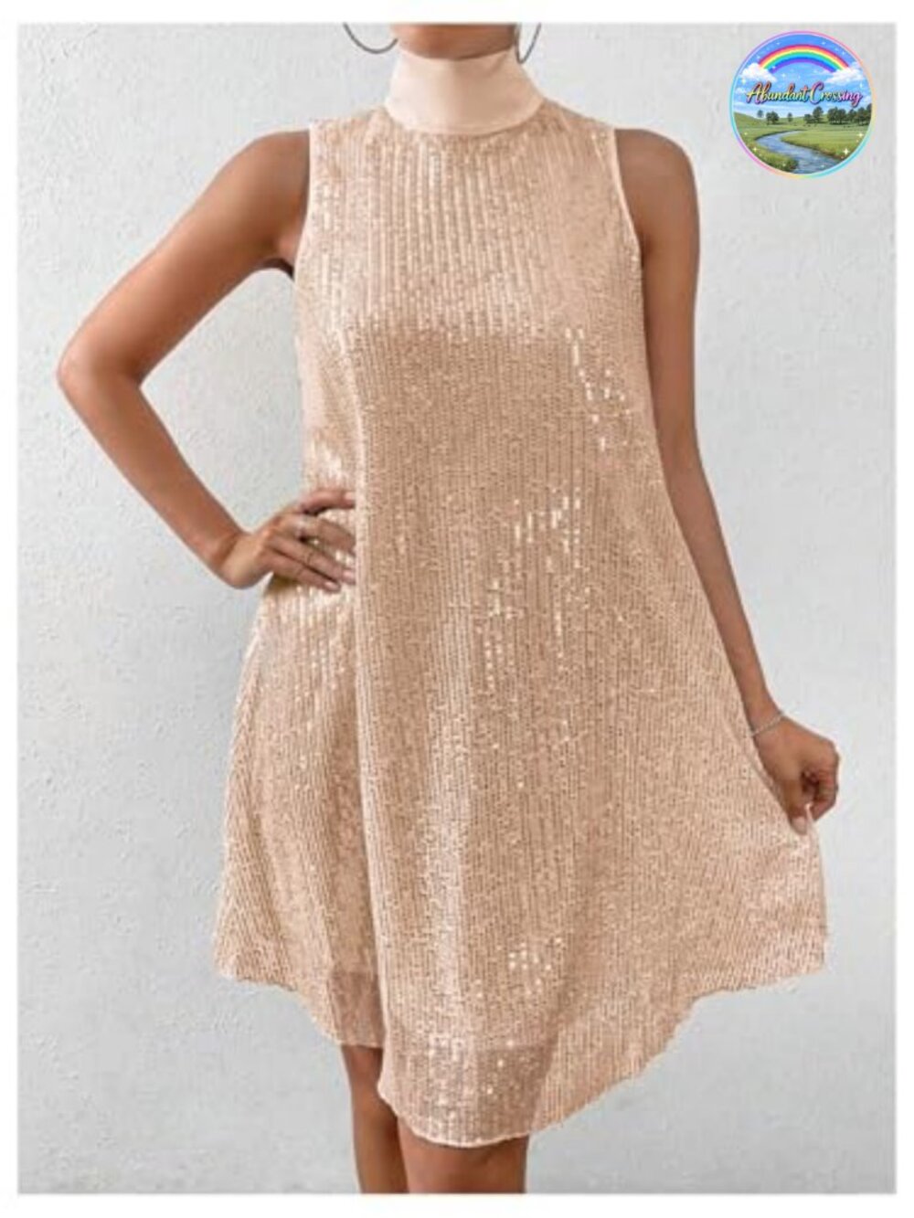 Sequin Sleeveless High Neck Bow Cocktail Dress Women's Party Sparkly Mini Dress - Picture 3 of 5